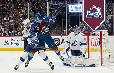 Colorado Avalanche player taking a shot